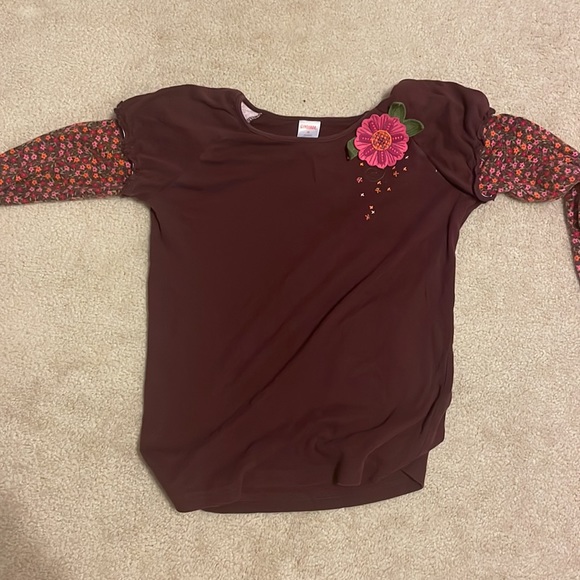 Matching set Gymboree Maroon flower shirt/pants - Picture 2 of 4